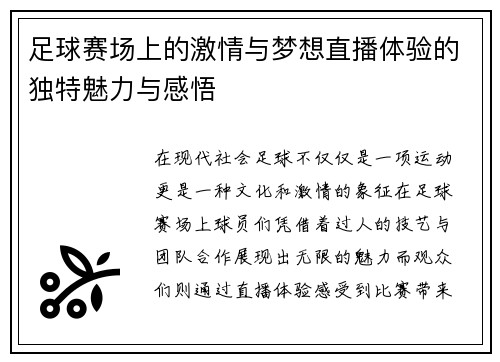 足球赛场上的激情与梦想直播体验的独特魅力与感悟
